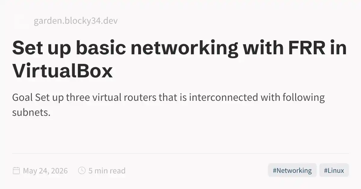 Linux Networking Frr Set up basic networking with FRR in VirtualBox